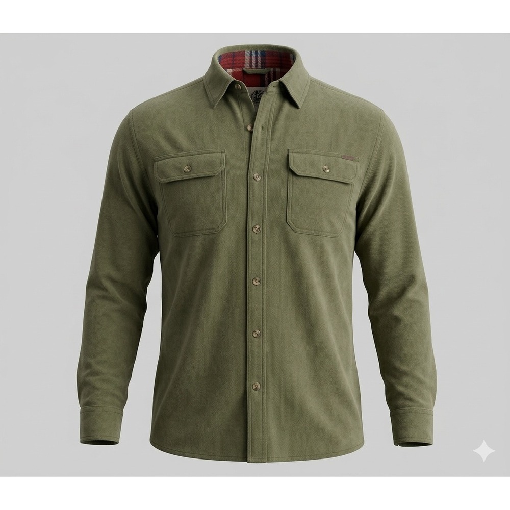 Old Mill Men's Olive Green Long Sleeve Shacket w Plaid Lining. Size XL